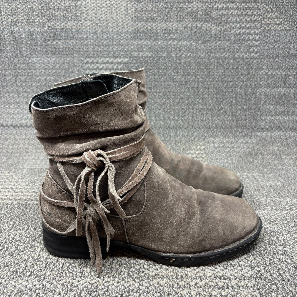 Born Kenya Gray Distressed Suede Wrap Tassel Ankle Boots Side Zip Women's 8M